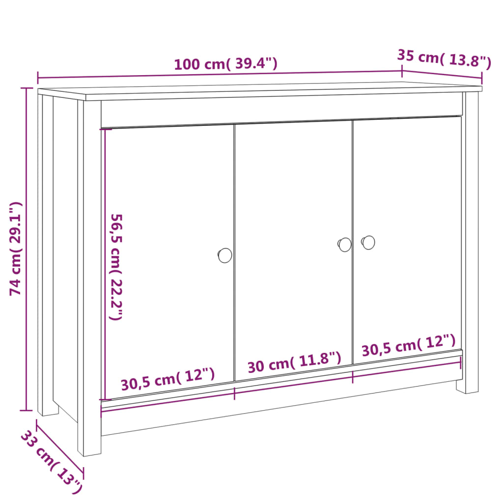 vidaXL Komoda crna 100 x 35 x 74 cm od masivne borovine