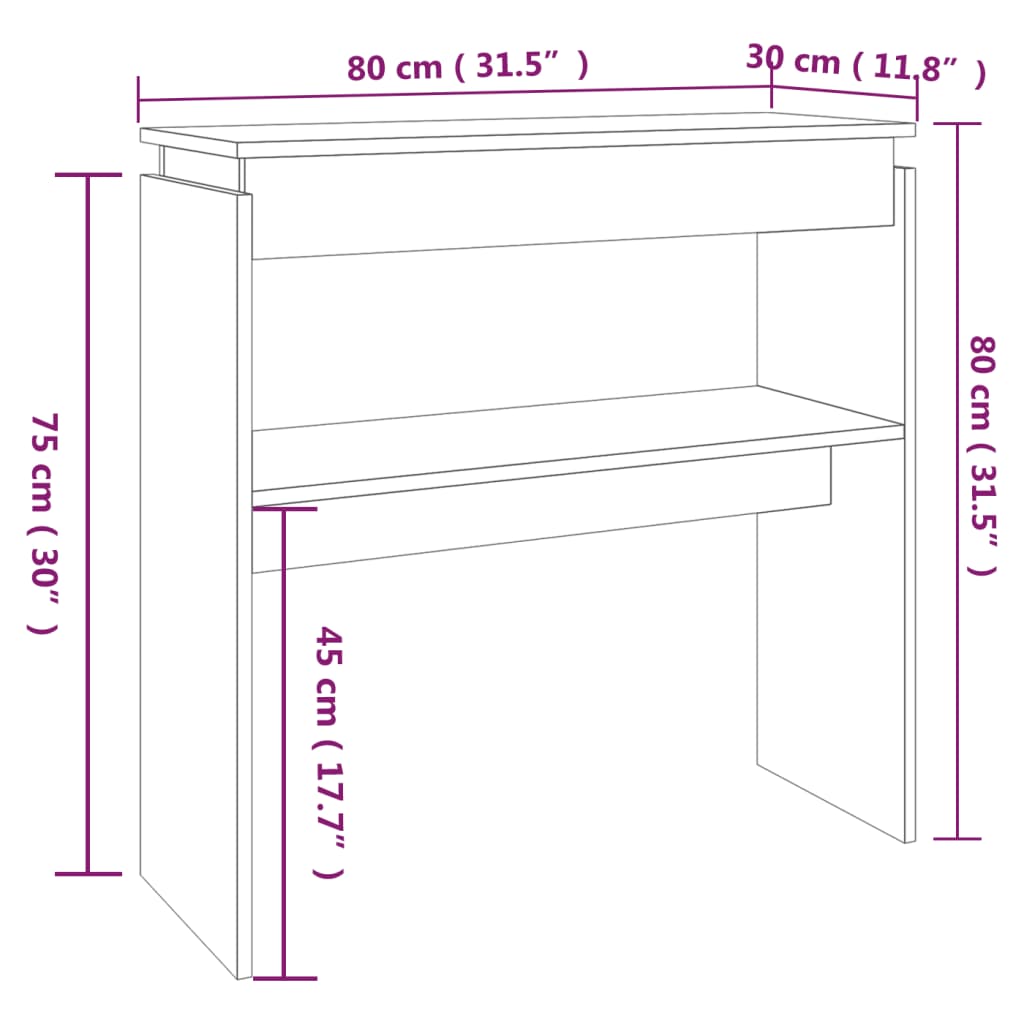 vidaXL Konzolni stol boja smeđeg hrasta 80x30x80 cm konstruirano drvo