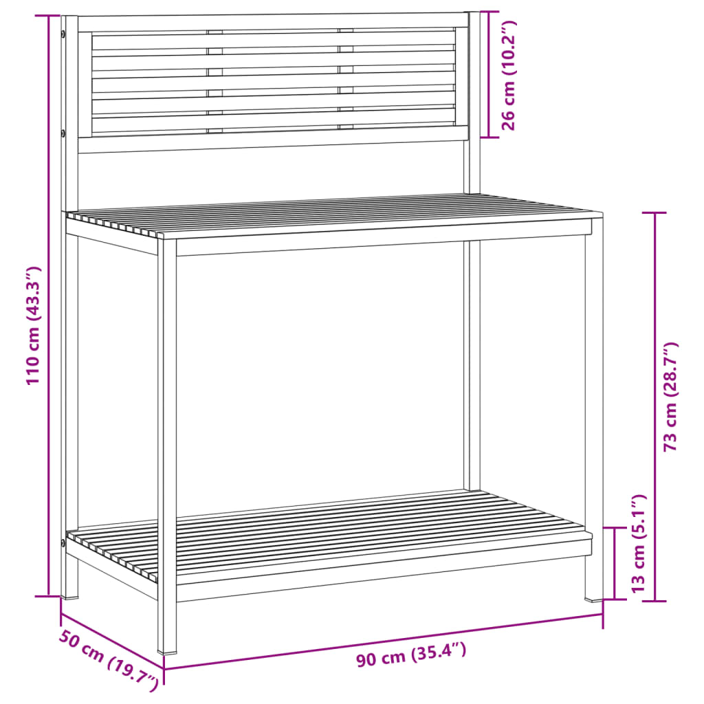 vidaXL Vrtni radni stol 90x50x110 cm masivno bagremovo drvo i čelik