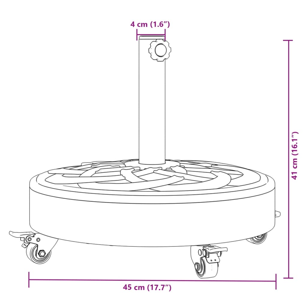 vidaXL Baza suncobrana s kotačima za stupove Ø 38/48 mm 27 kg okrugla