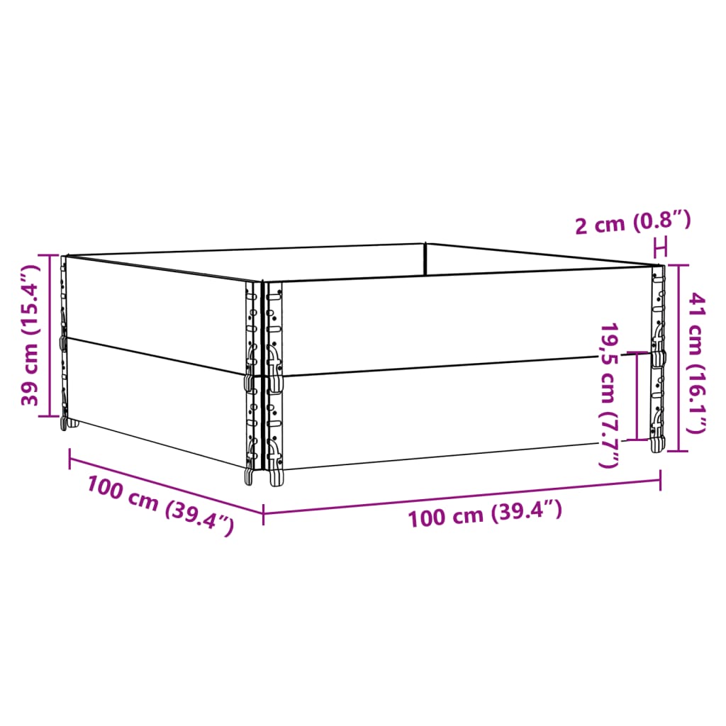 vidaXL Okviri za palete 2 kom crni 100x100 cm od masivne borovine