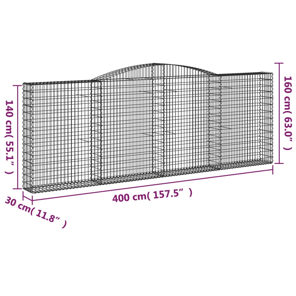 vidaXL Lučne gabionske košare 15kom 400x30x40/60 cm pocinčano željezo