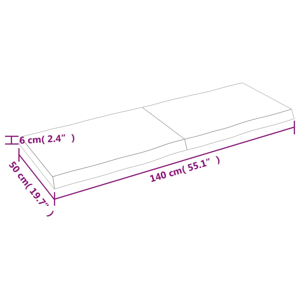 vidaXL Stolna ploča svjetlosmeđa 140x50x(2-6) cm obrađena hrastovina