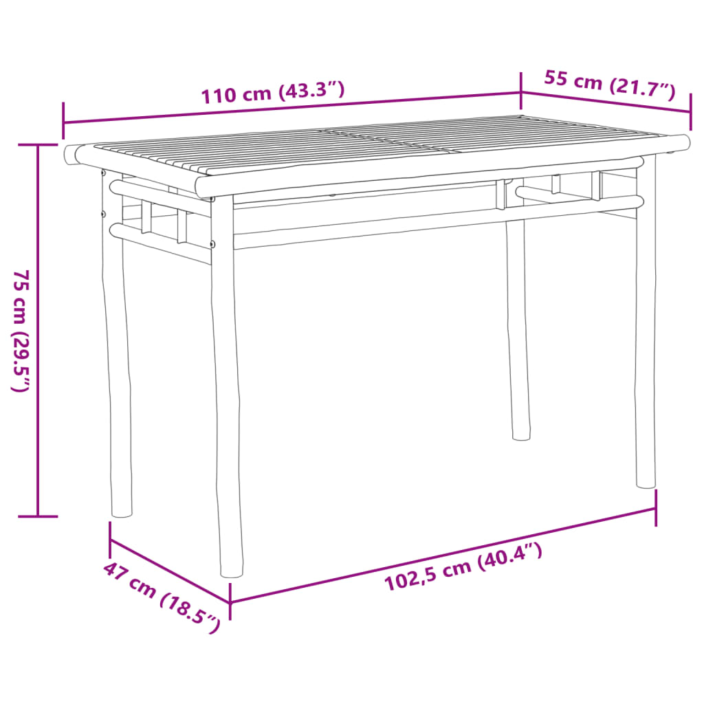 vidaXL Vrtni blagovaonski stol 110 x 55 x 75 cm od bambusa