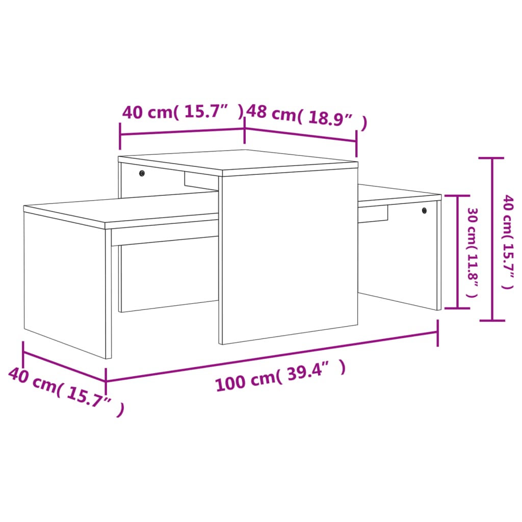 vidaXL Set stolića za kavu boja betona 100x48x40 cm konstruirano drvo