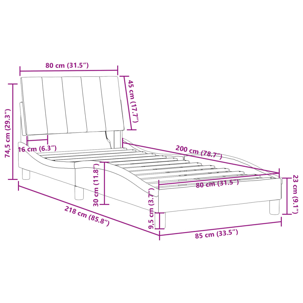 vidaXL Okvir kreveta s LED svjetlima crni 80 x 200 cm baršunasti