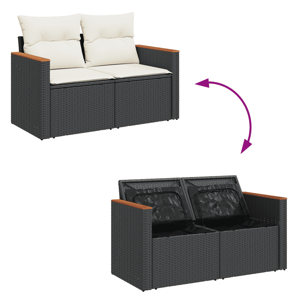 vidaXL 9-dijelni set vrtnih sofa s jastucima crni od poliratana