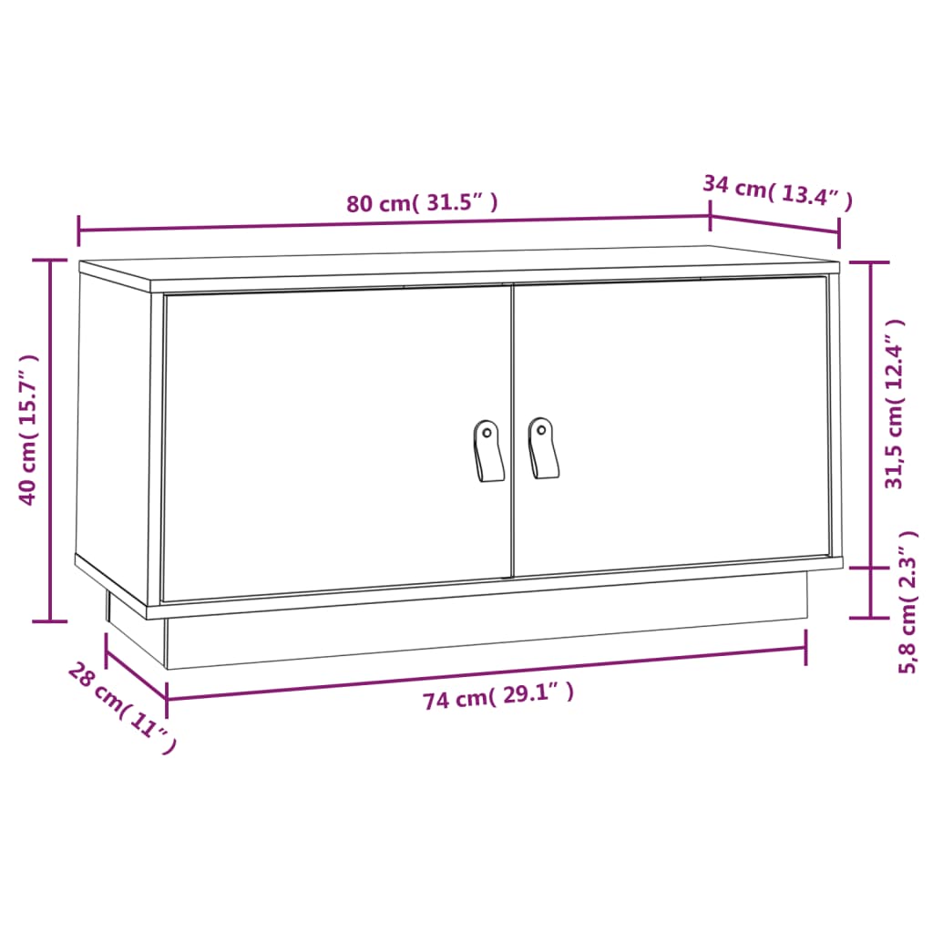 vidaXL TV ormarić 80 x 34 x 40 cm od masivne borovine