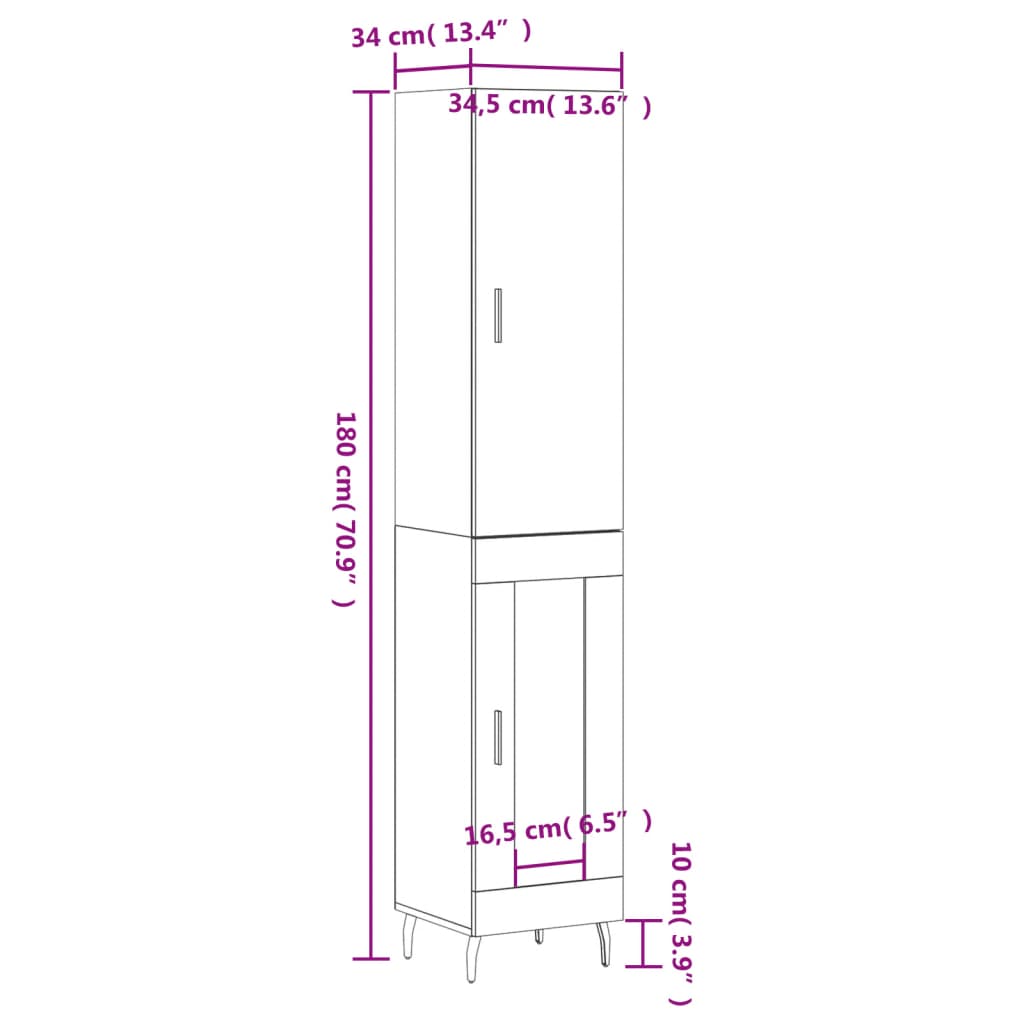 vidaXL Visoka komoda bijeli 34,5x34x180 cm od konstruiranog drva