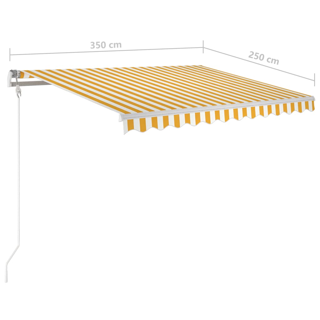 vidaXL Tenda na ručno uvlačenje sa stupovima 3,5 x 2,5 m žuto-bijela