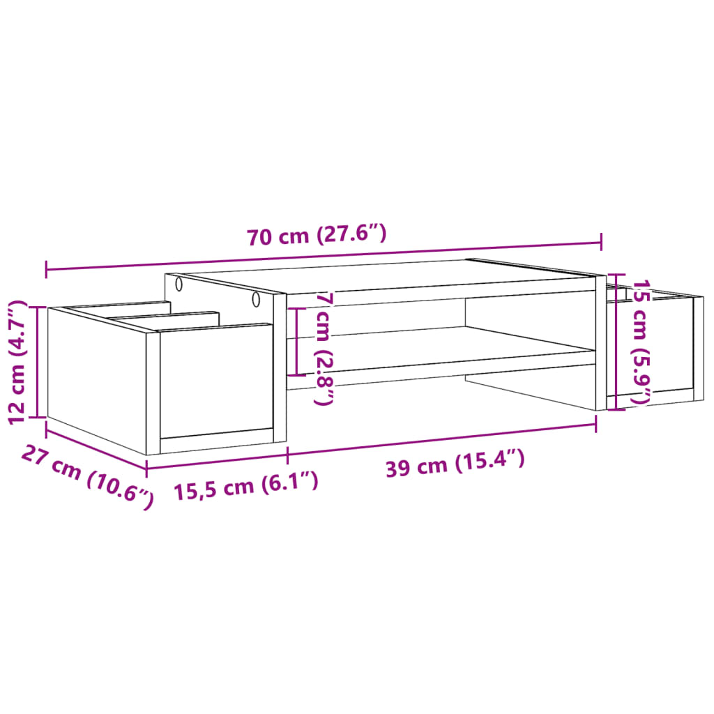 vidaXL Stalak za monitor s pohranom boja drva 70 x 27 x 15 cm drveni