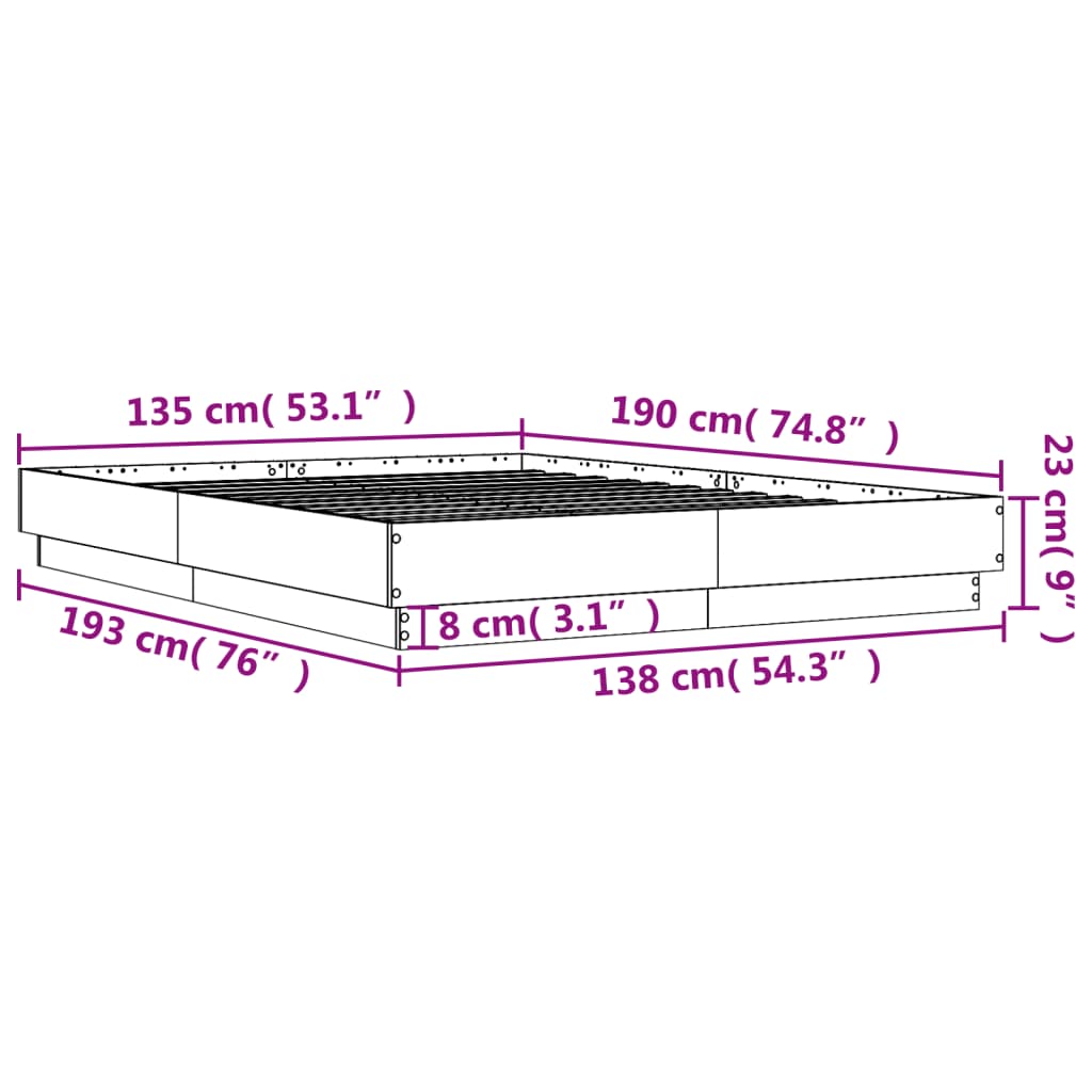 vidaXL Okvir kreveta boja betona 135 x 190 cm od konstruiranog drva