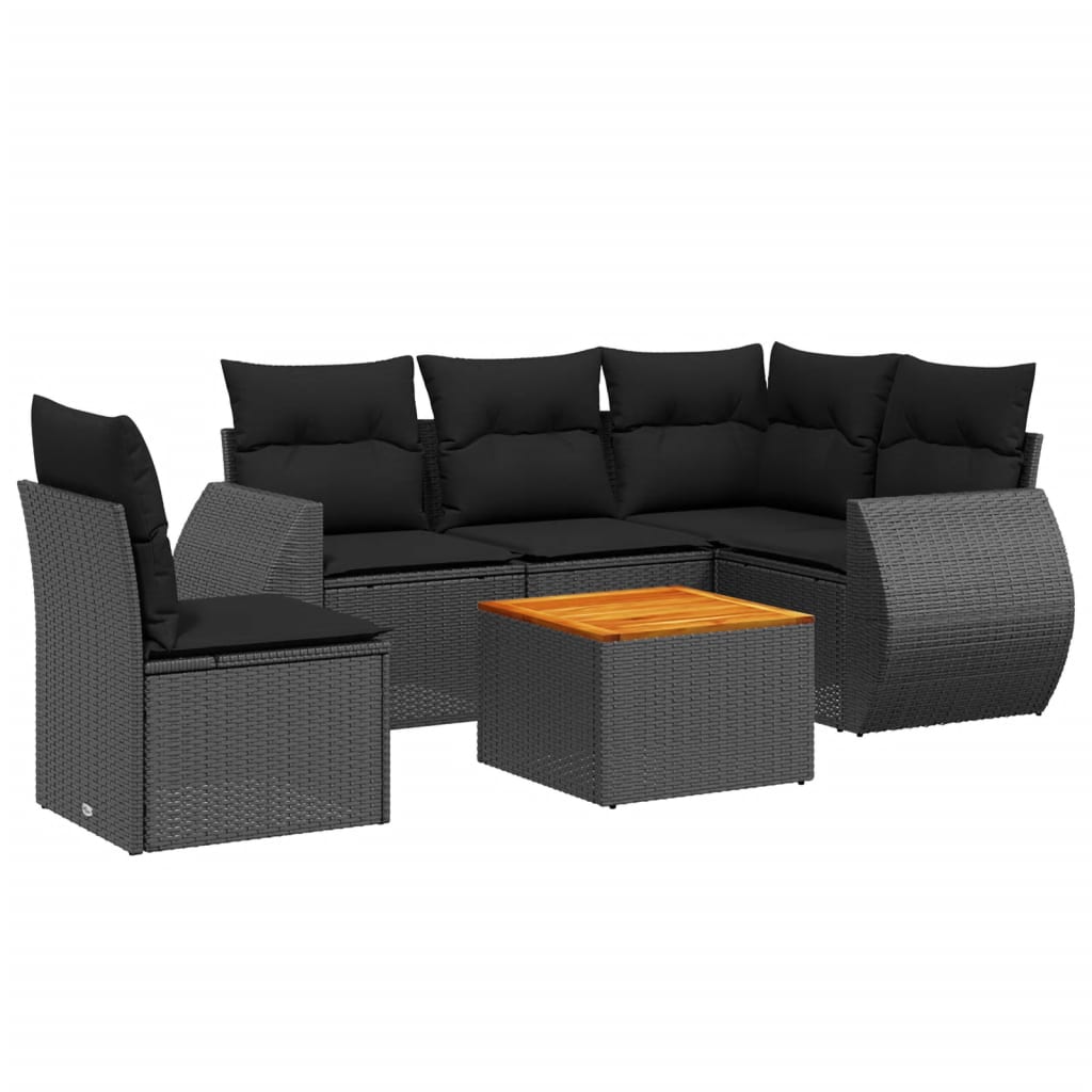 vidaXL 6-dijelni set vrtnih sofa s jastucima crni od poliratana