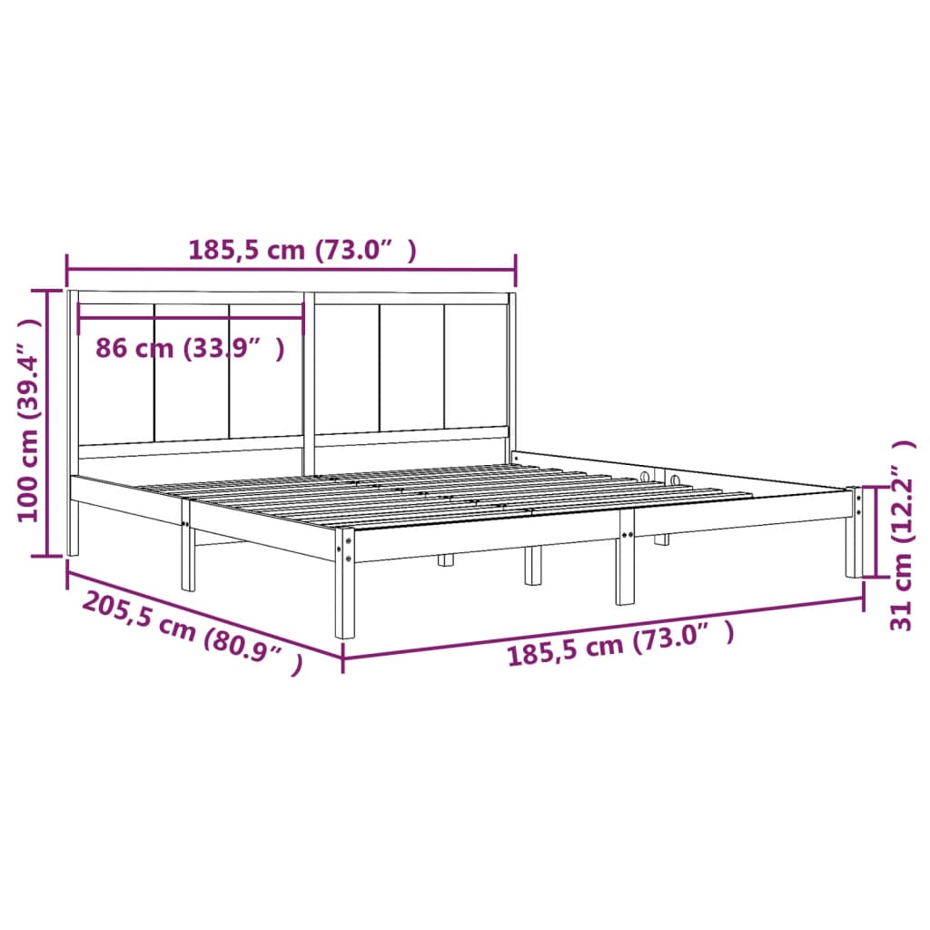 vidaXL Okvir za krevet od borovine bijeli 180x200 cm 6FT veliki bračni