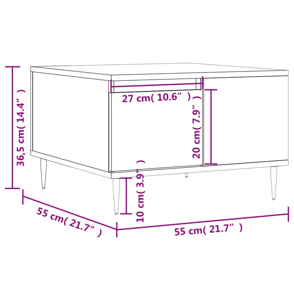 vidaXL Stolić za kavu boja hrasta 55x55x36,5 cm konstruirano drvo