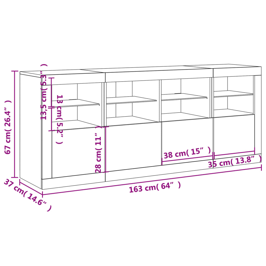 vidaXL Komoda s LED svjetlima bijela 163 x 37 x 67 cm