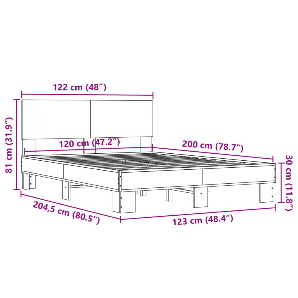 vidaXL Okvir kreveta boja hrasta 120x200 cm konstruirano drvo i metal