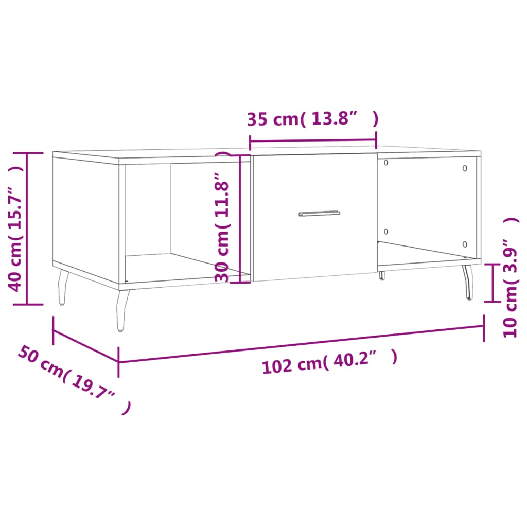 vidaXL Stolić za kavu boja hrasta 102 x 50 x 40 cm konstruirano drvo