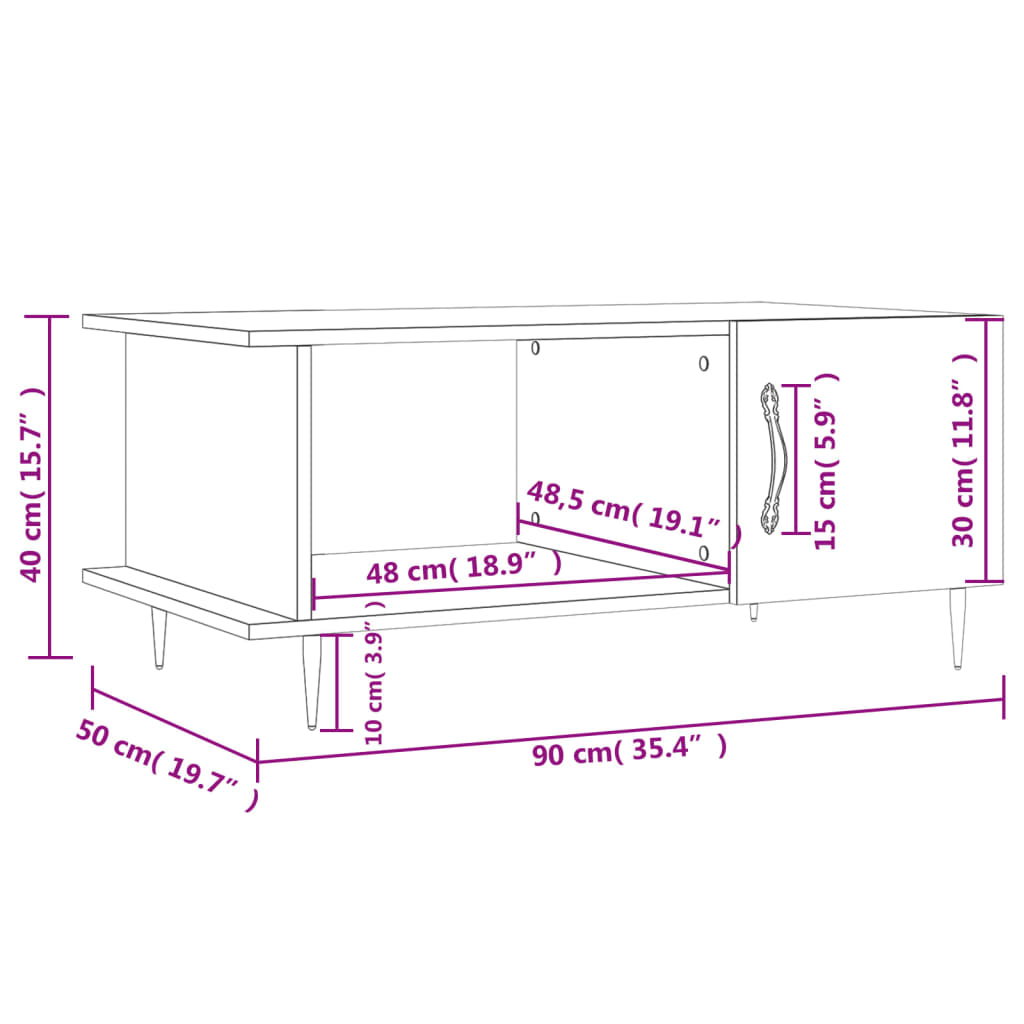 vidaXL Stolić za kavu sjajni bijeli 90 x 50 x 40 cm konstruirano drvo