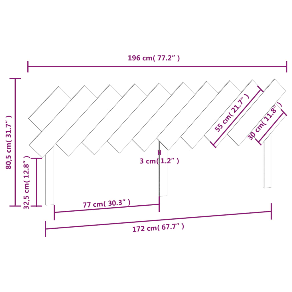 vidaXL Uzglavlje za krevet Bijela 196x3x80,5 cm od masivne borovine