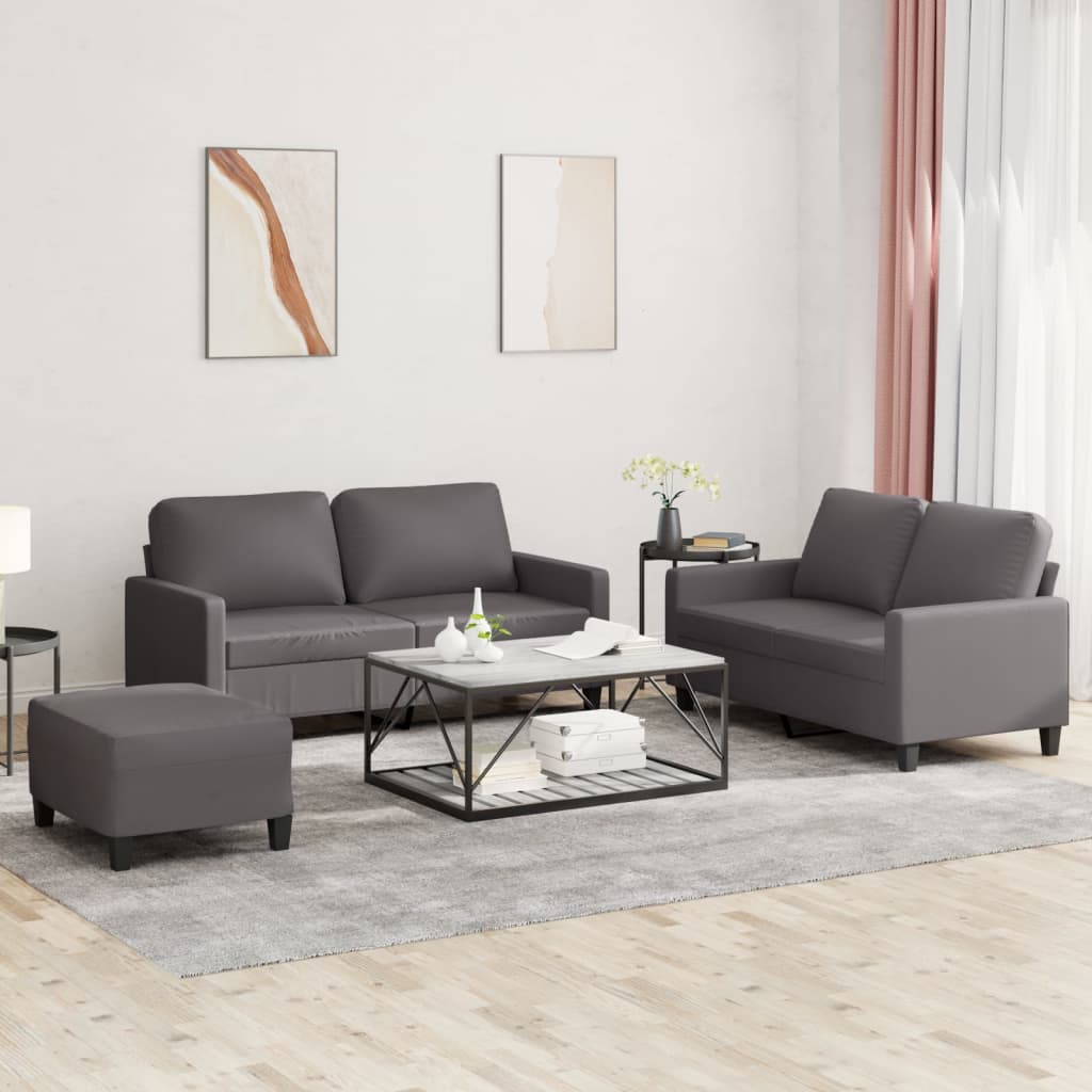 vidaXL 3-dijelni set sofa s jastucima sivi od umjetne kože