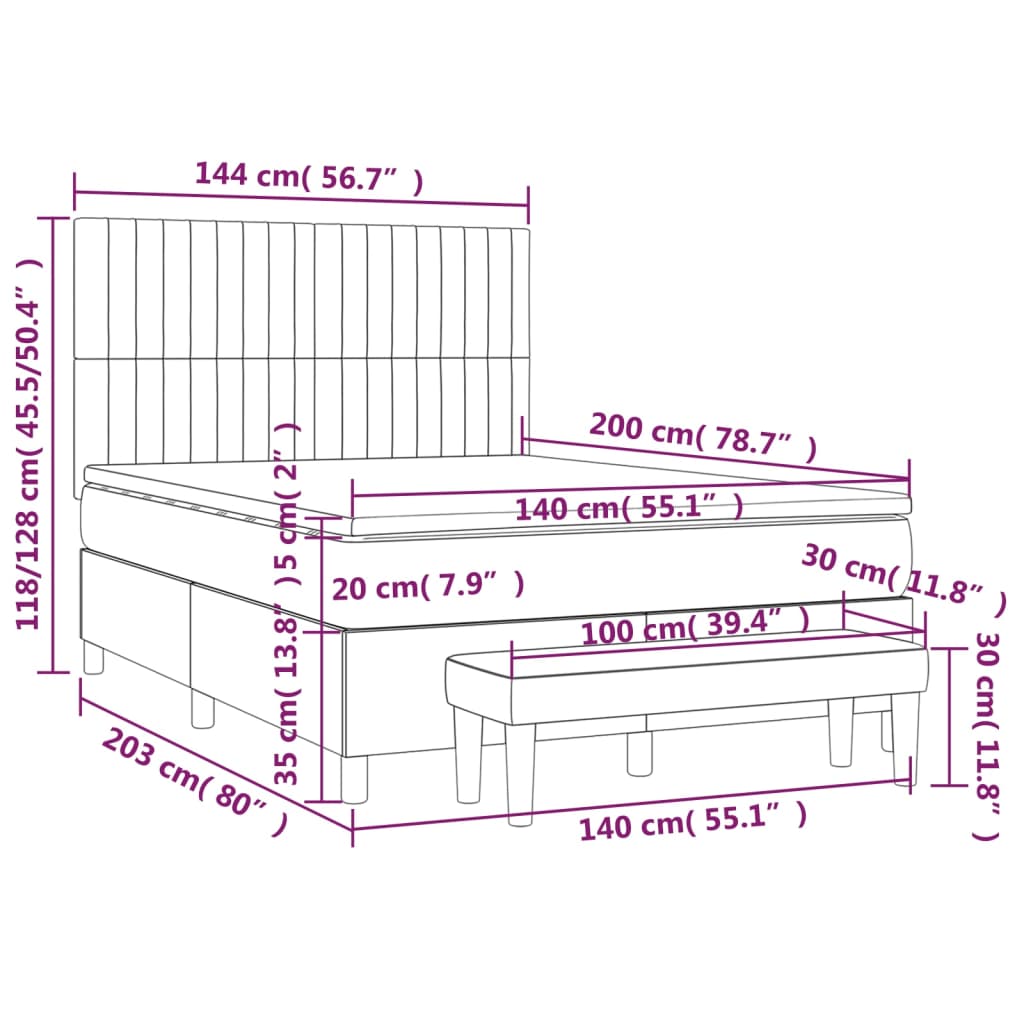 vidaXL Krevet s oprugama i madracem crni 140x200 cm od tkanine