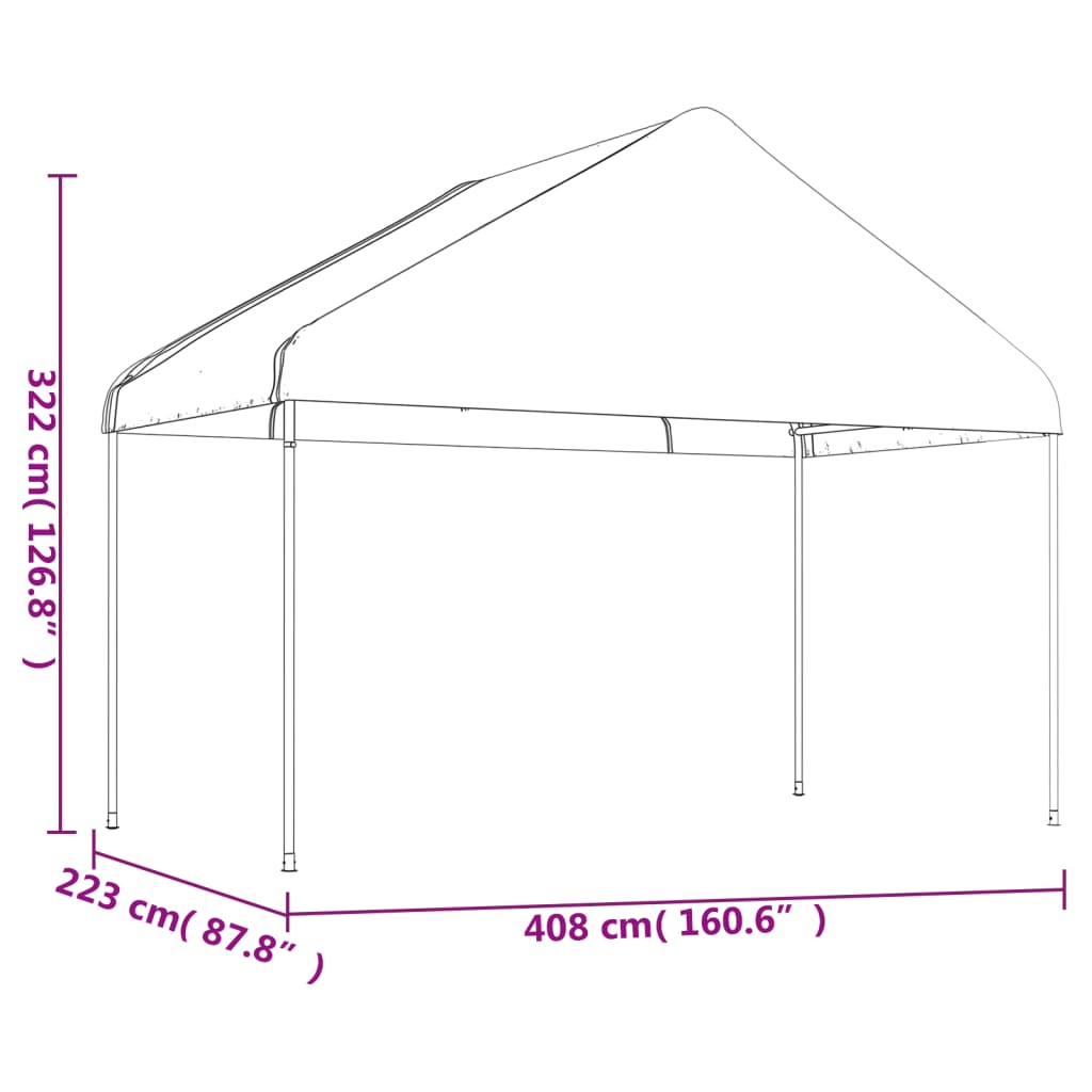 vidaXL Sjenica s krovom bijela 13,38 x 4,08 x 3,22 m polietilen