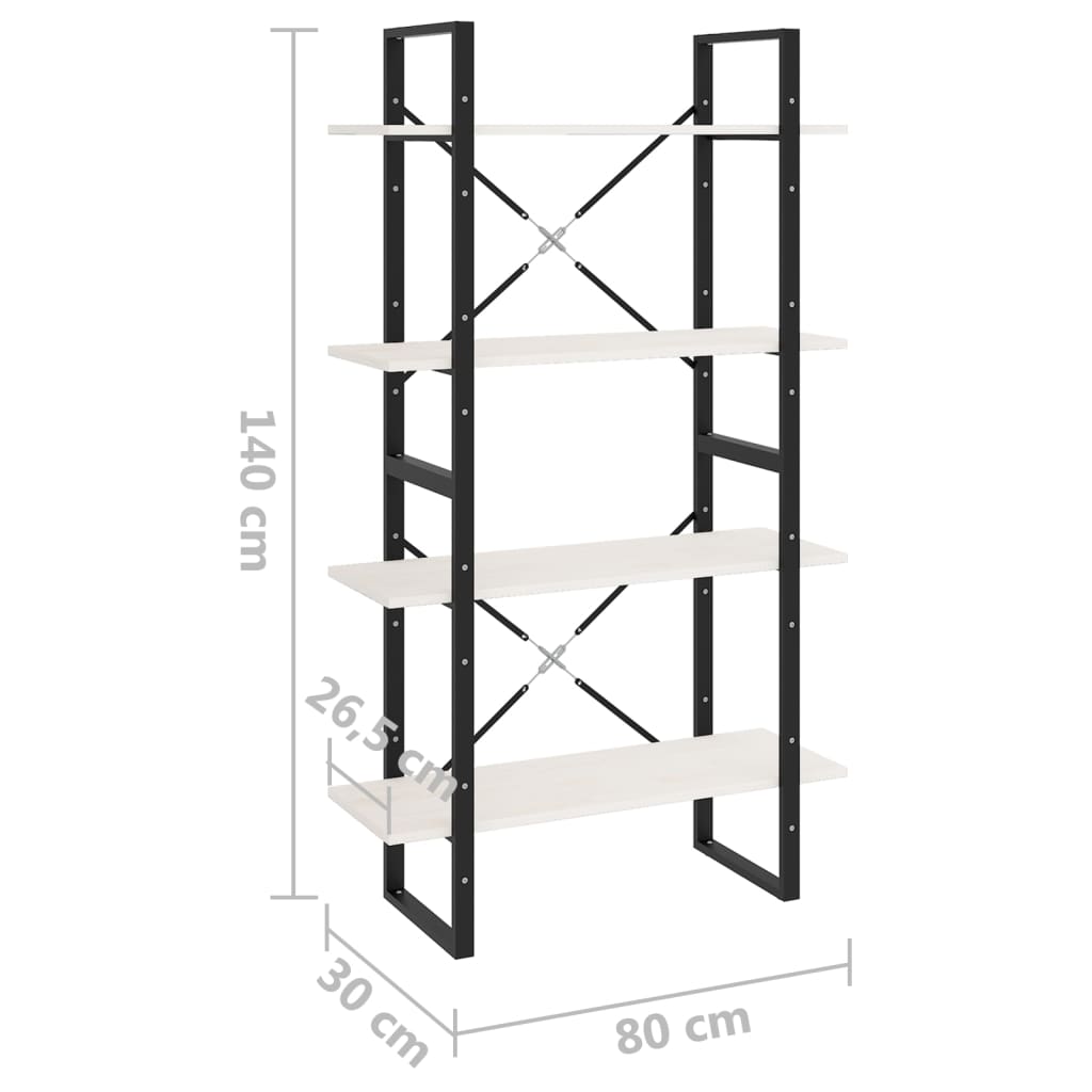 vidaXL Ormarić za knjige s 4 razine bijeli 80x30x140 cm od borovine