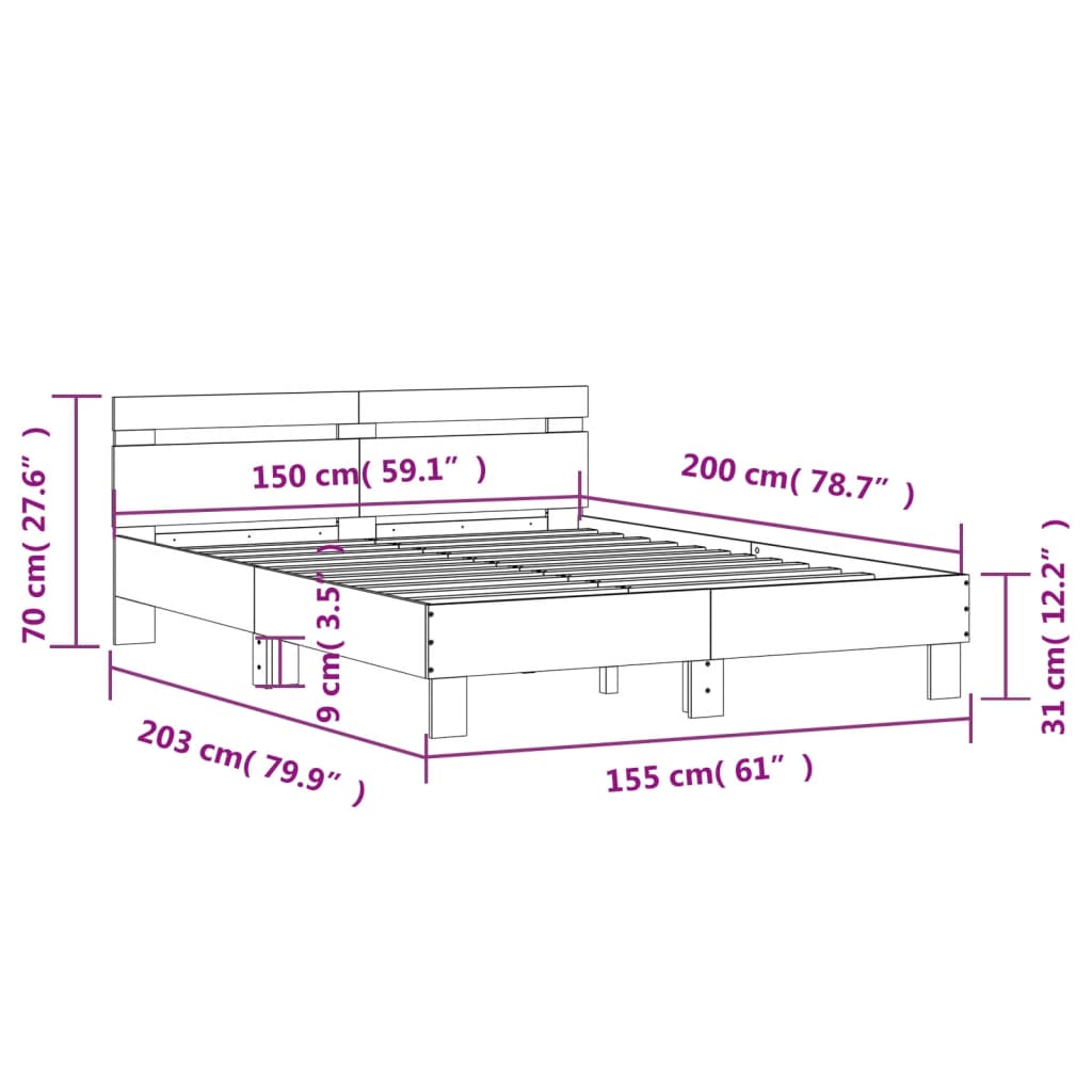 vidaXL Okvir za krevet s uzglavljem boja hrasta 150x200 cm drveni