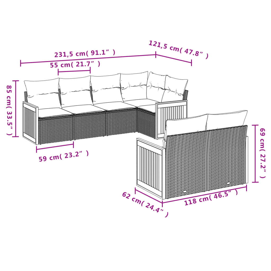 vidaXL 7-dijelni set vrtnih sofa sivi od poliratana