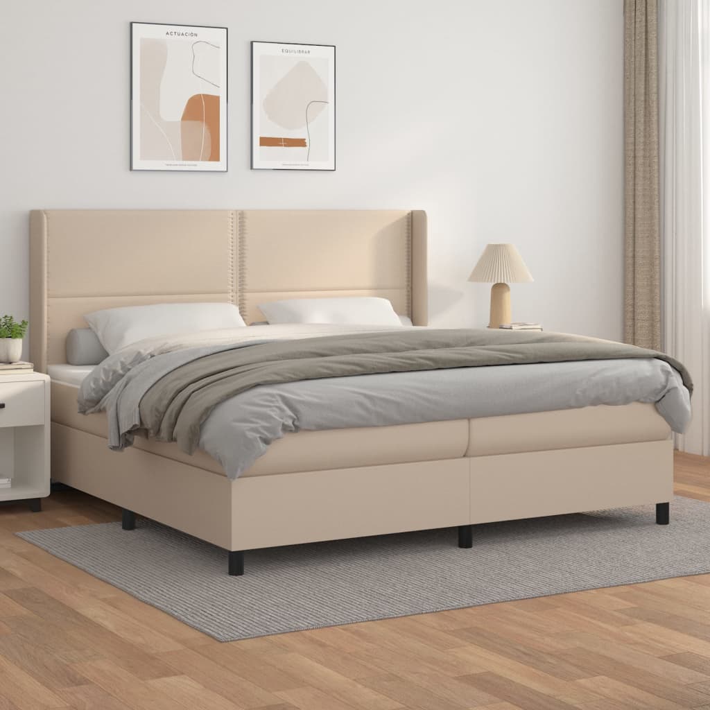 vidaXL Krevet box spring s madracem cappuccino 200x200cm umjetna koža