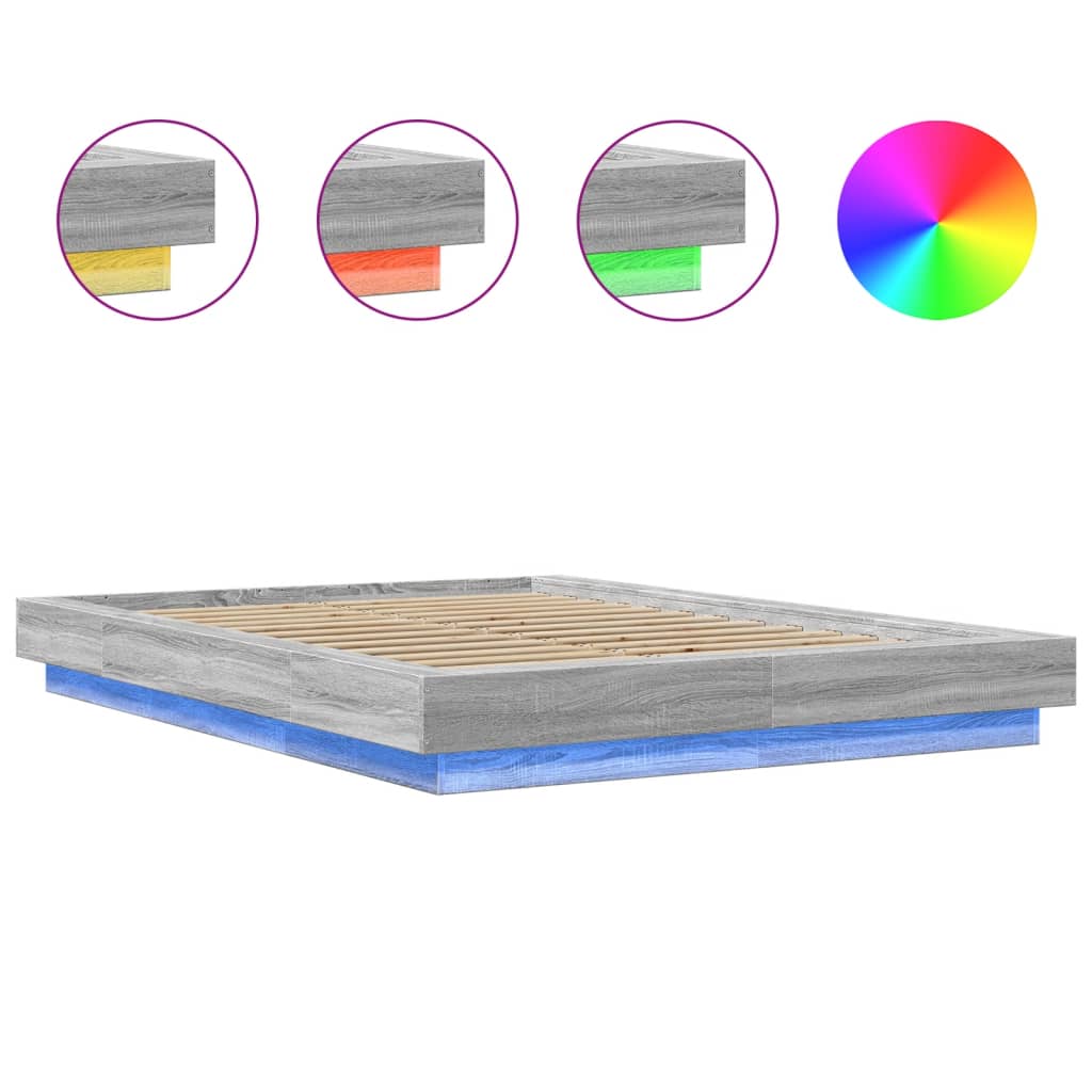 vidaXL Okvir za krevet s LED svjetlima boja hrasta 140 x 200 cm drveni