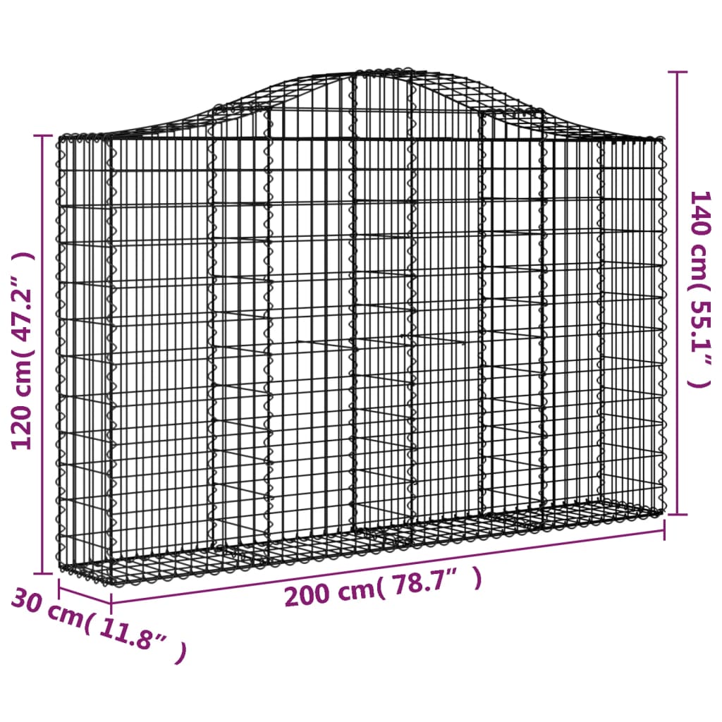 vidaXL Lučne gabionske košare 6 kom 200x30x120/140cm pocinčano željezo