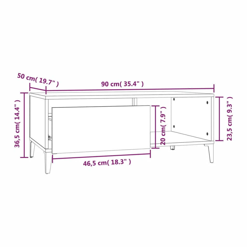 vidaXL Stolić za kavu boja hrasta 90x50x36,5 cm konstruirano drvo