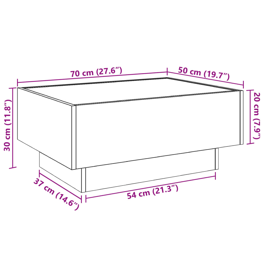 vidaXL Stolić za kavu LED boja hrasta 70x50x30 cm konstruirano drvo