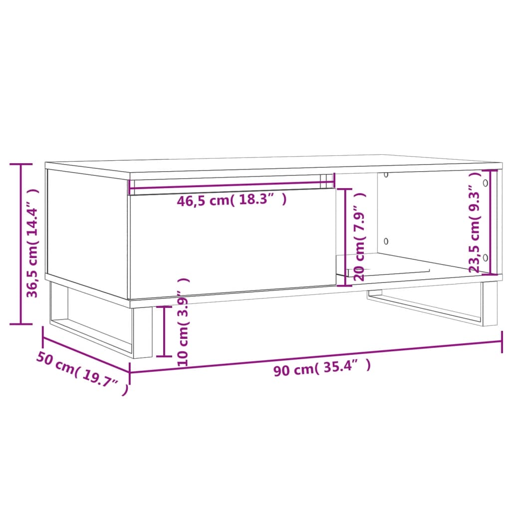 vidaXL Stolić za kavu smeđa boja hrasta 90x50x36,5cm konstruirano drvo