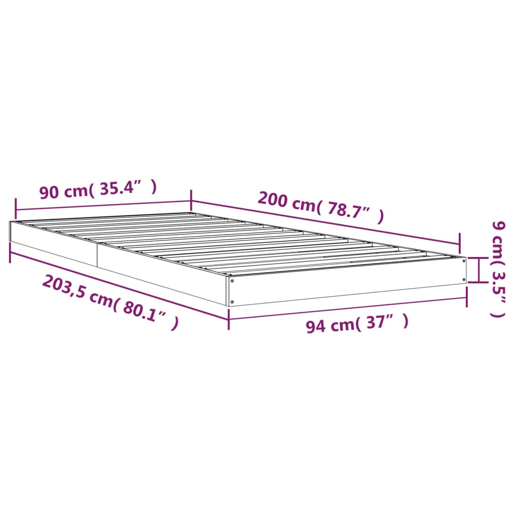 vidaXL Okvir za krevet boja meda 90 x 200 cm od masivne borovine
