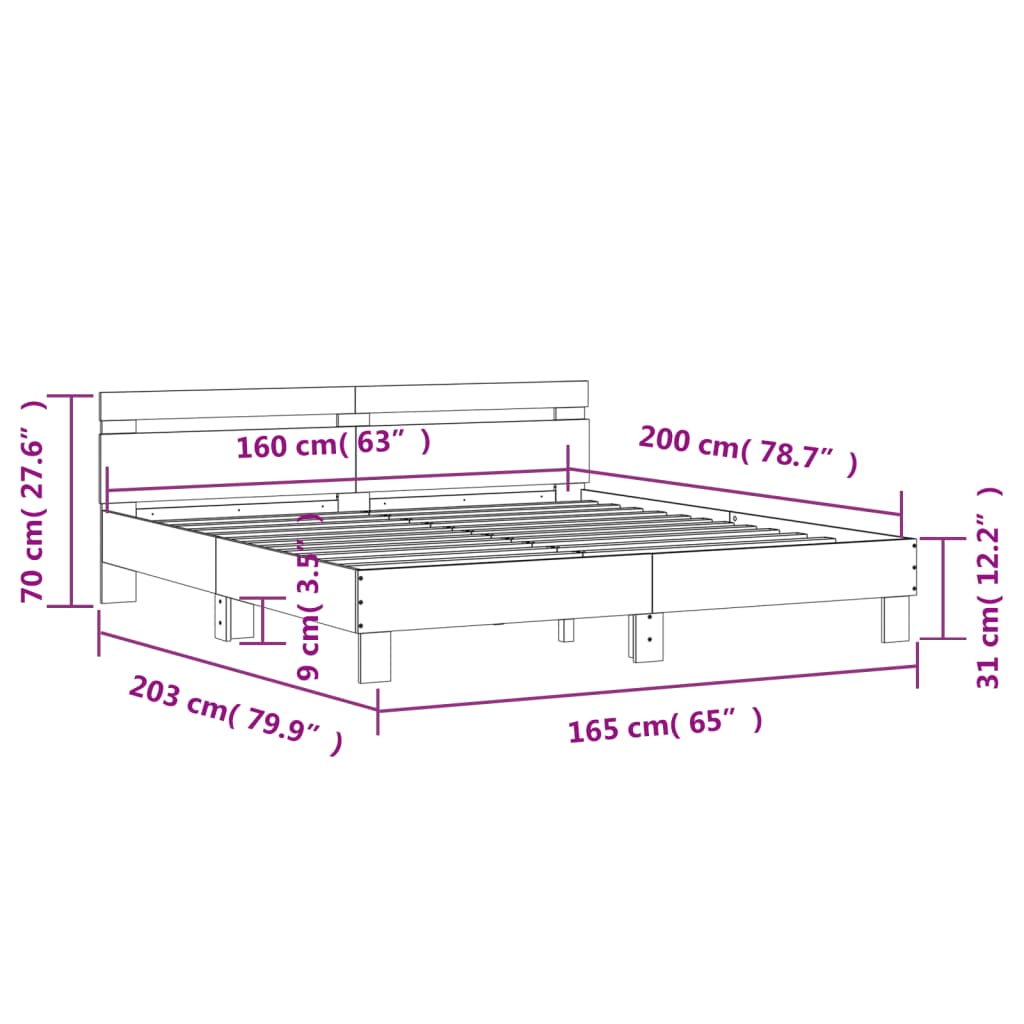 vidaXL Okvir za krevet s uzglavljem boja hrasta 160x200 cm drveni