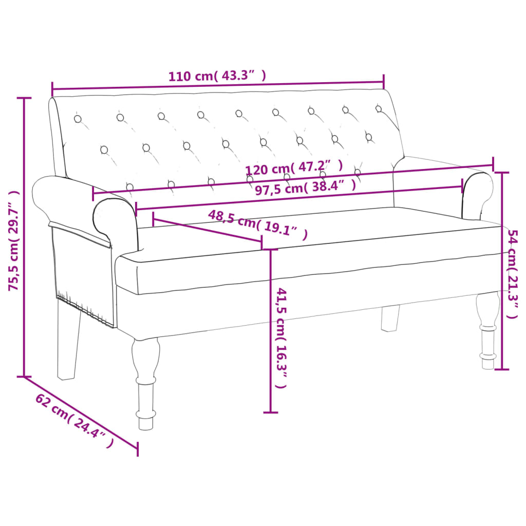 vidaXL Klupa s naslonom crna 120 x 62 x 75,5 cm od tkanine