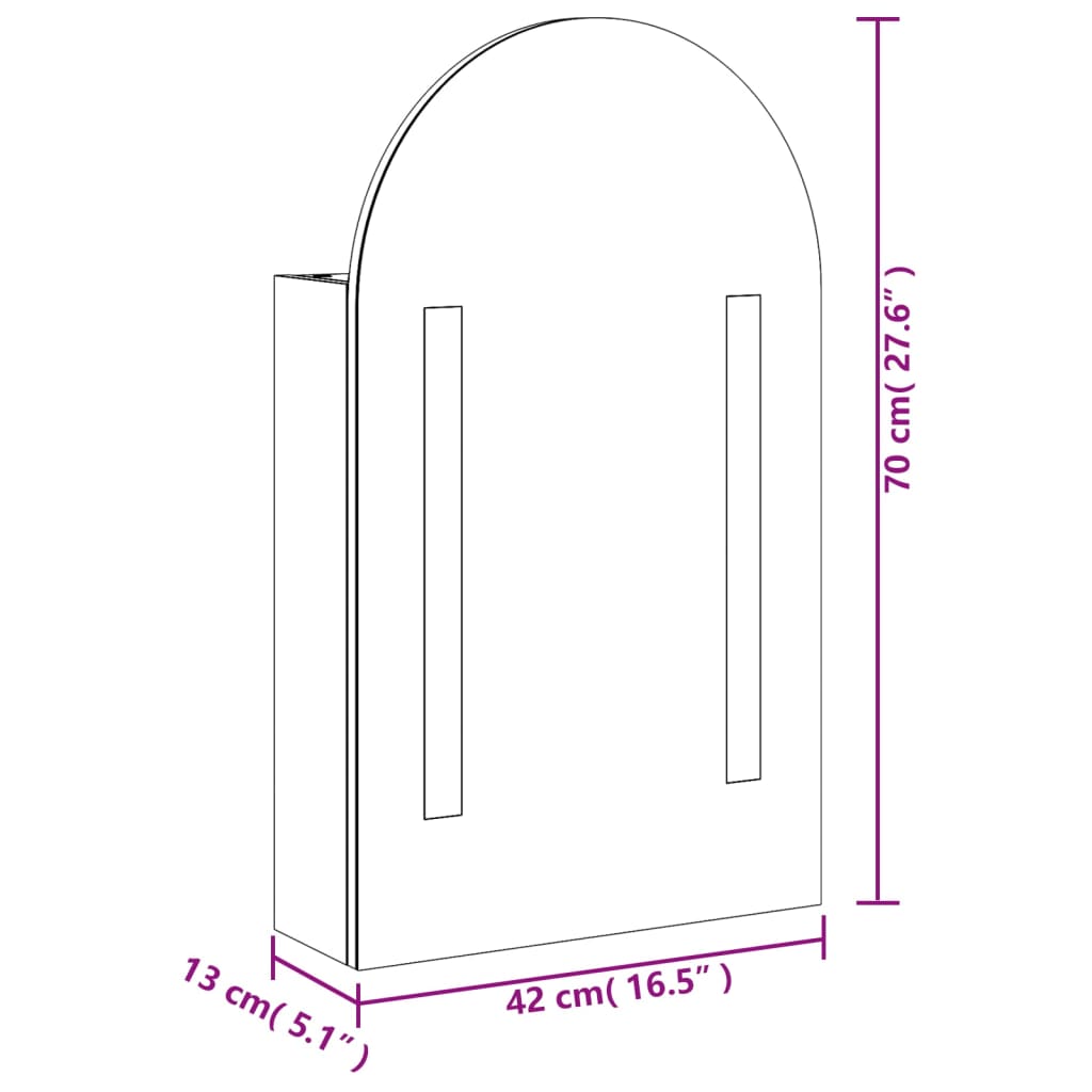 vidaXL Kupaonski ormarić s ogledalom LED lučni boja hrasta 42x13x70 cm