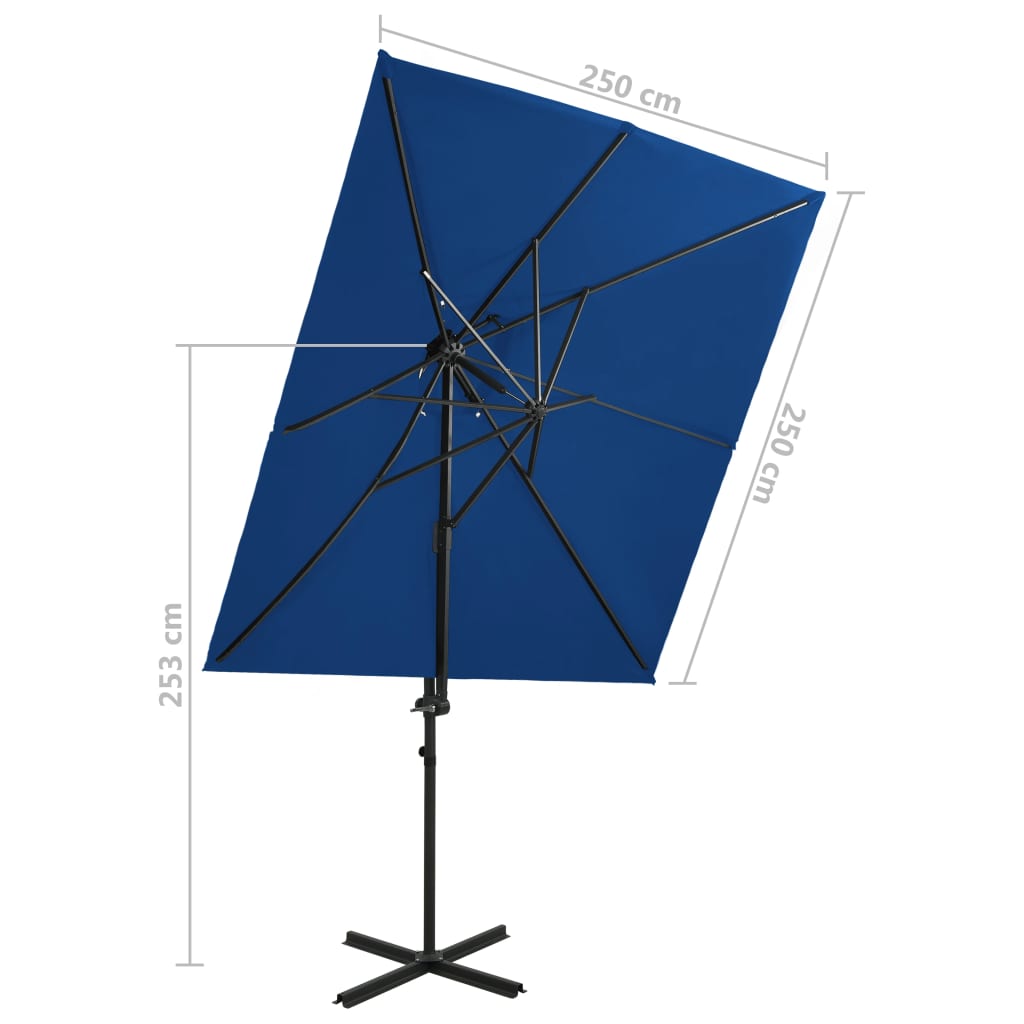 vidaXL Konzolni vrtni suncobran s dvostrukim vrhom 250 x 250 cm azurni