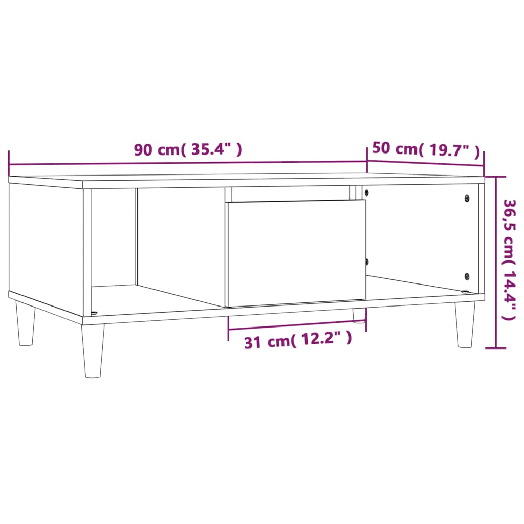 vidaXL Stolić za kavu boja hrasta 90x50x36,5 cm konstruirano drvo