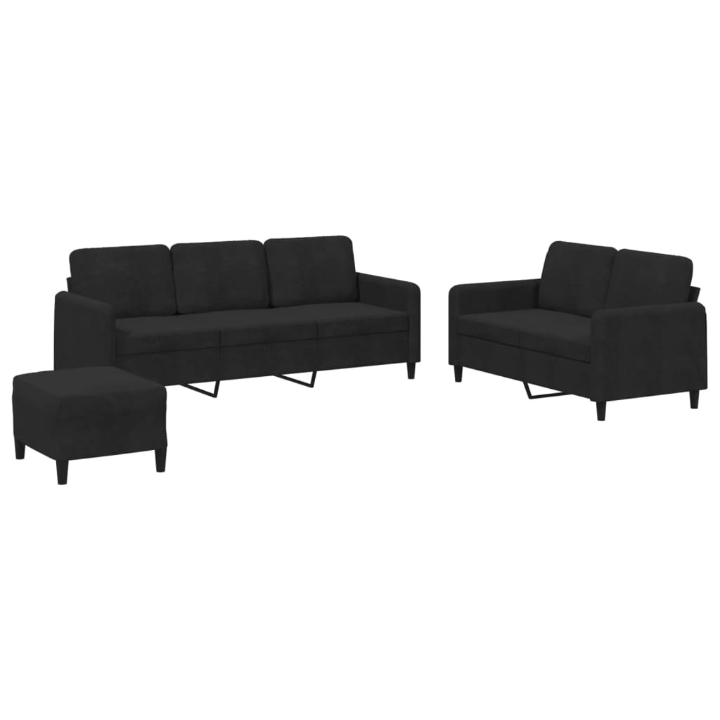 vidaXL 3-dijelni set sofa crni baršunasti