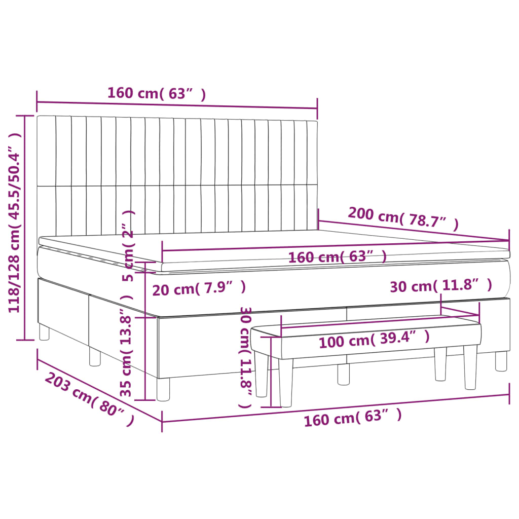 vidaXL Krevet s oprugama i madracem tamnosivi 160x200 cm baršunasti