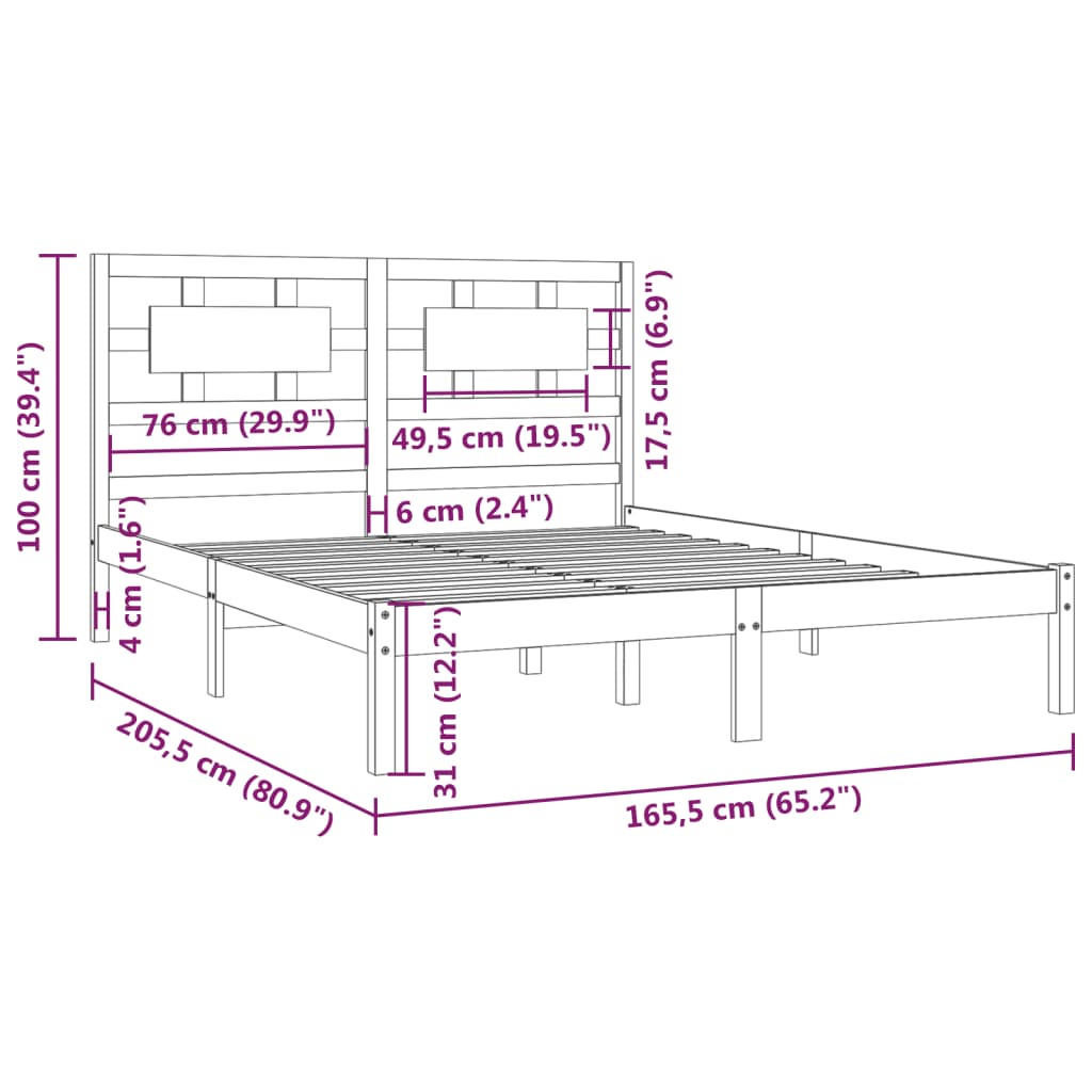 vidaXL Okvir za krevet od masivne borovine bijeli 160 x 200 cm