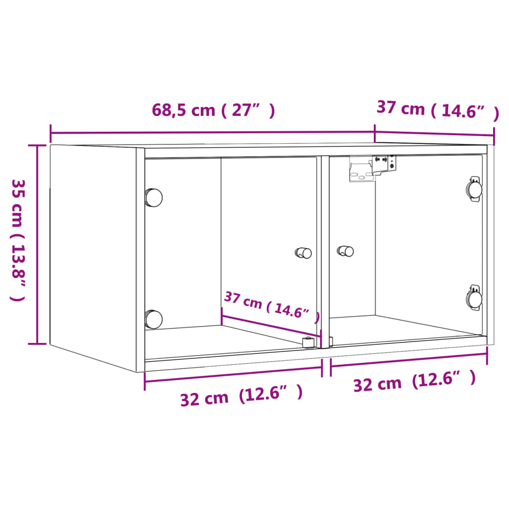 vidaXL Zidni ormarić sa staklenim vratima bijeli 68,5 x 37 x 35 cm