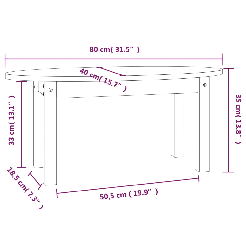 vidaXL Stolić za kavu bijeli 80 x 40 x 35 cm od masivne borovine