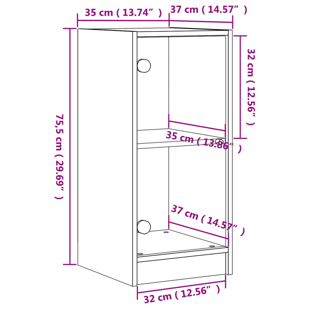 vidaXL Bočni ormarić sa staklenim vratima boja hrasta 35x37x75,5 cm