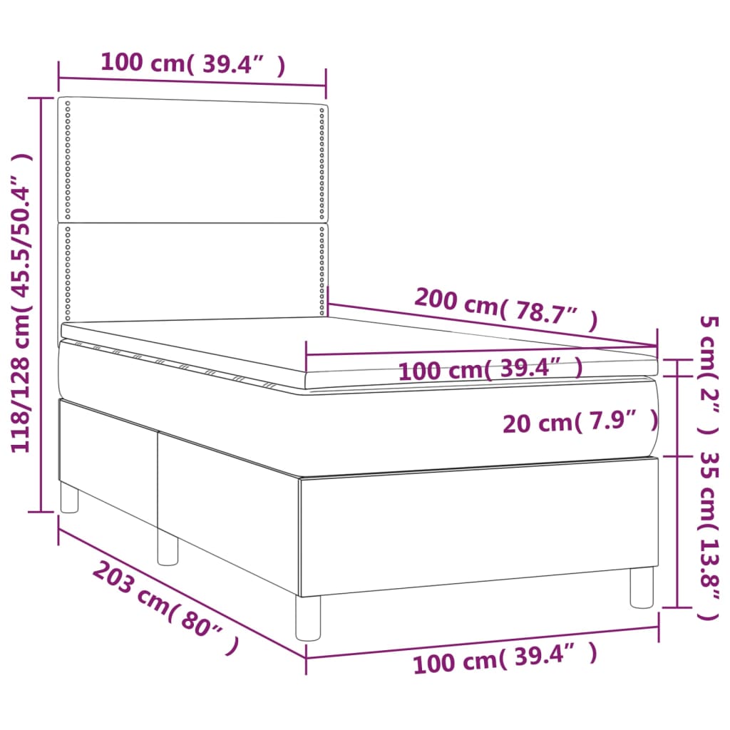 vidaXL Krevet box spring s madracem LED plavi 100x200 cm od tkanine