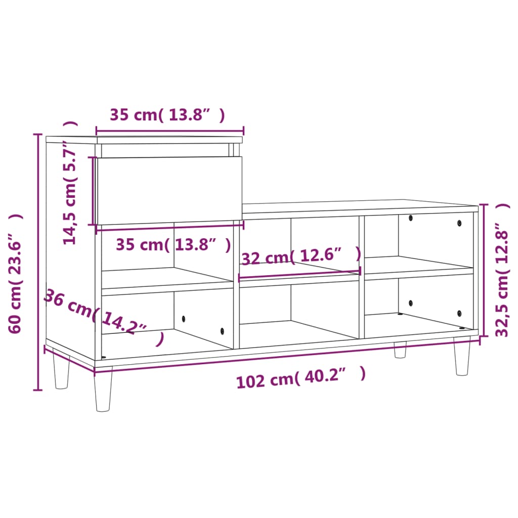 vidaXL Ormarić za cipele sjajni bijeli 102x36x60 cm konstruirano drvo